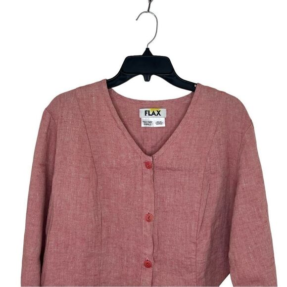 Flax Pink/Red Long Sleeve 100% Linen Lagenlook Button Front Shirt Small - Picture 4 of 9
